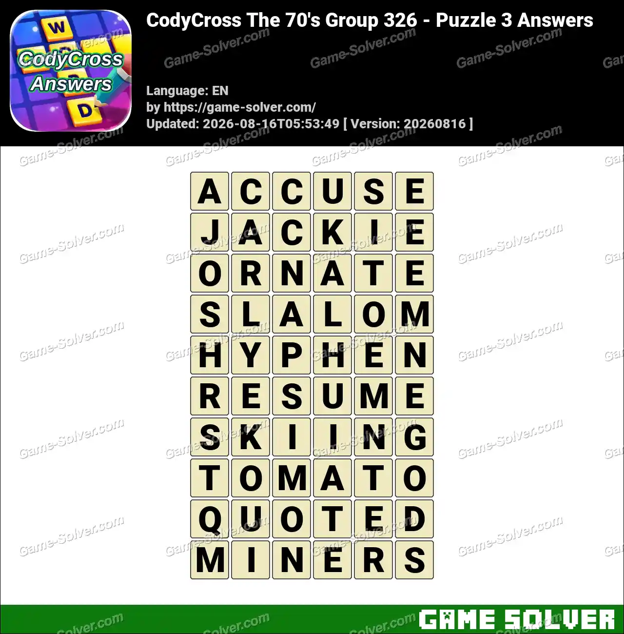 CodyCross The 70’s Group 326 – Puzzle 3 Answers